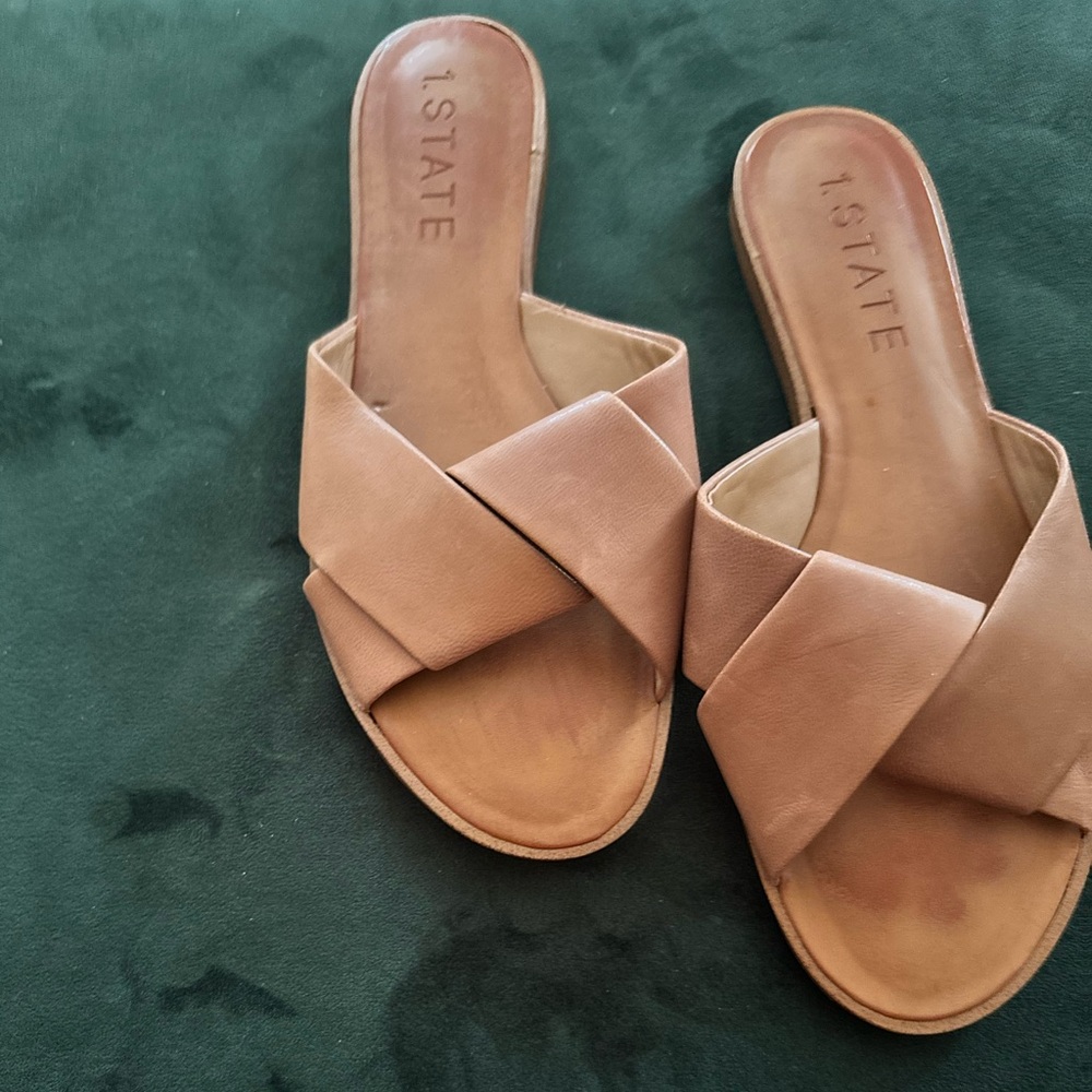 1. State Tan Cross-Strap Women's Slide Sandals